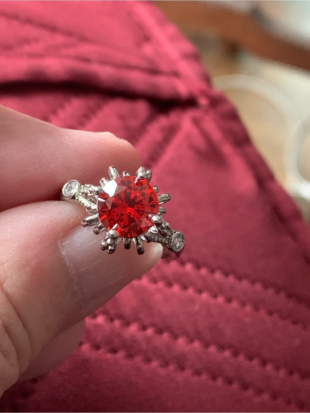 Red Crystal Halo Ring - Women's Fashion Jewelry